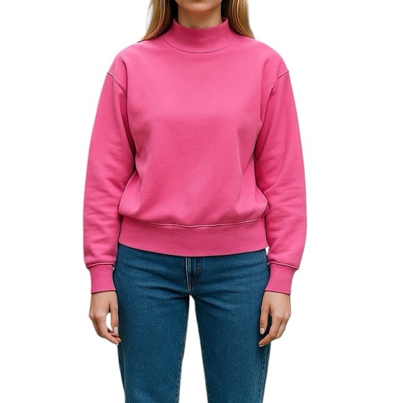 Alo pink sweatshirt, high neck, XSmall, raw seam detail, Cute, Comfy, Cozy, Yoga - Picture 2 of 9